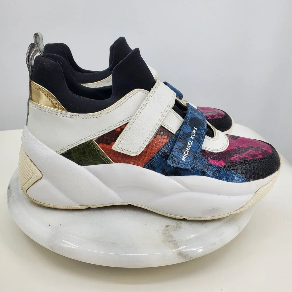 Michael Kors Keeley Multi Color Snakeskin Leather Chunky Sneakers Women 8M Shoes